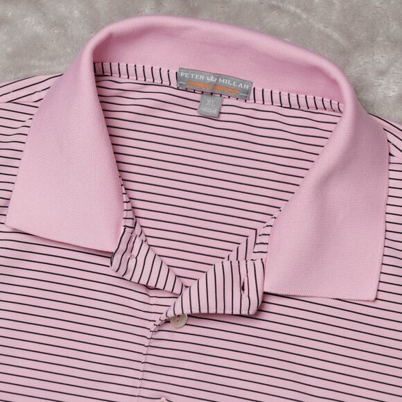 Peter Millar Pink Black Striped Summer Comfort Polo Shirt Mens Size XL - Picture 3 of 15